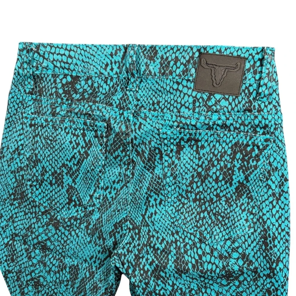 L&B Lucky & Blessed Y2K Snakeskin Skinny Jeans Women's 4 Teal Moto Stretch